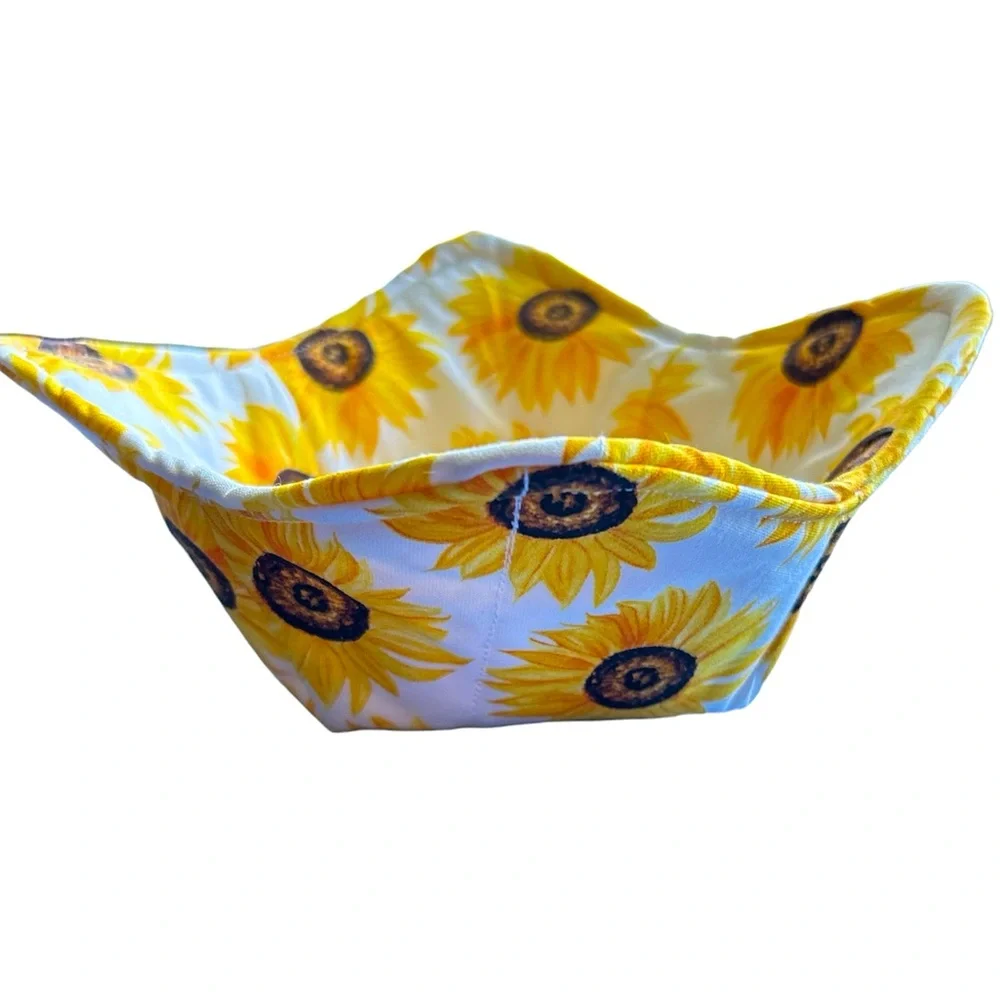 Hand Crafted Colorful Floral Sunflowers Trinket Bowl Basket Bin Colorful Fabric